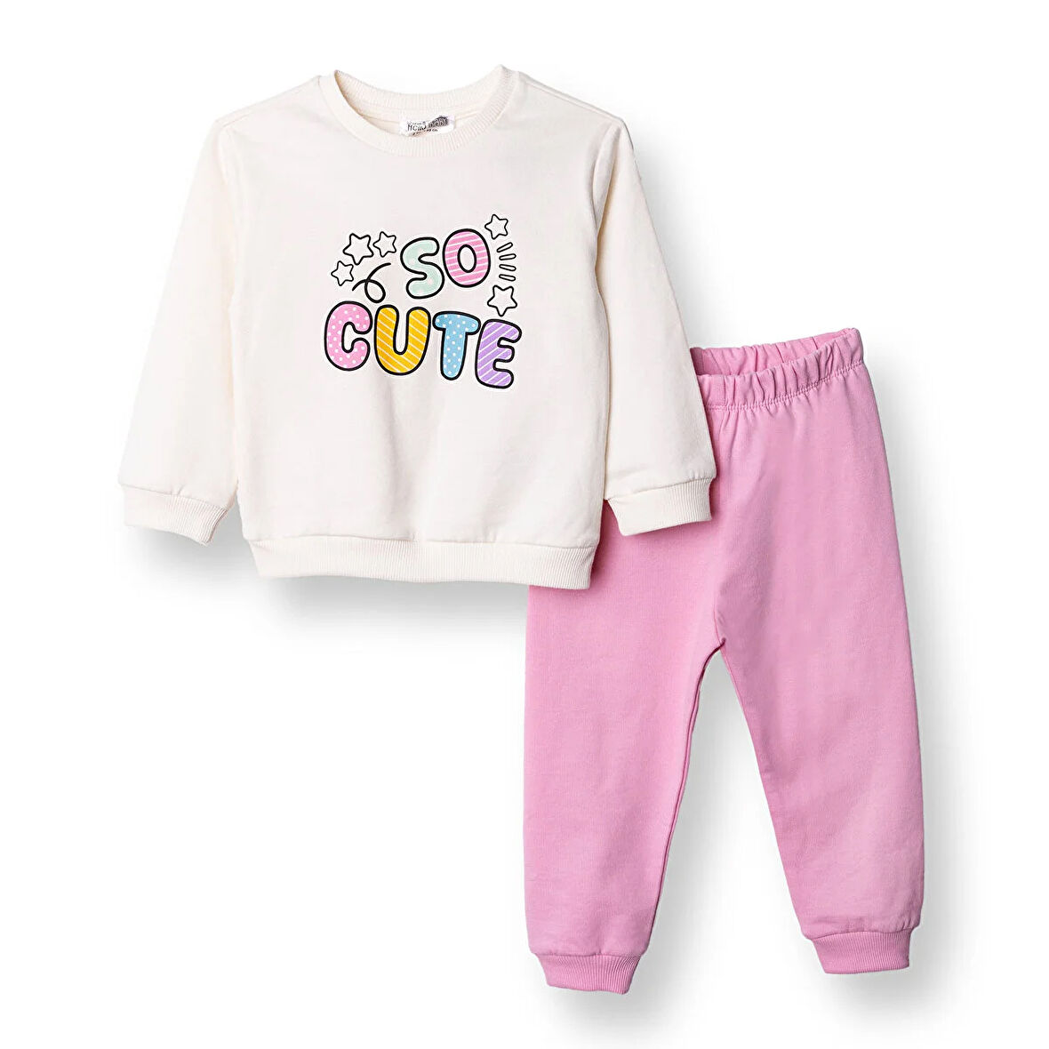 HelloBaby Kız Bebek Eşofman Takım Bisiklet Yaka Uzun Kol Lastikli Paça