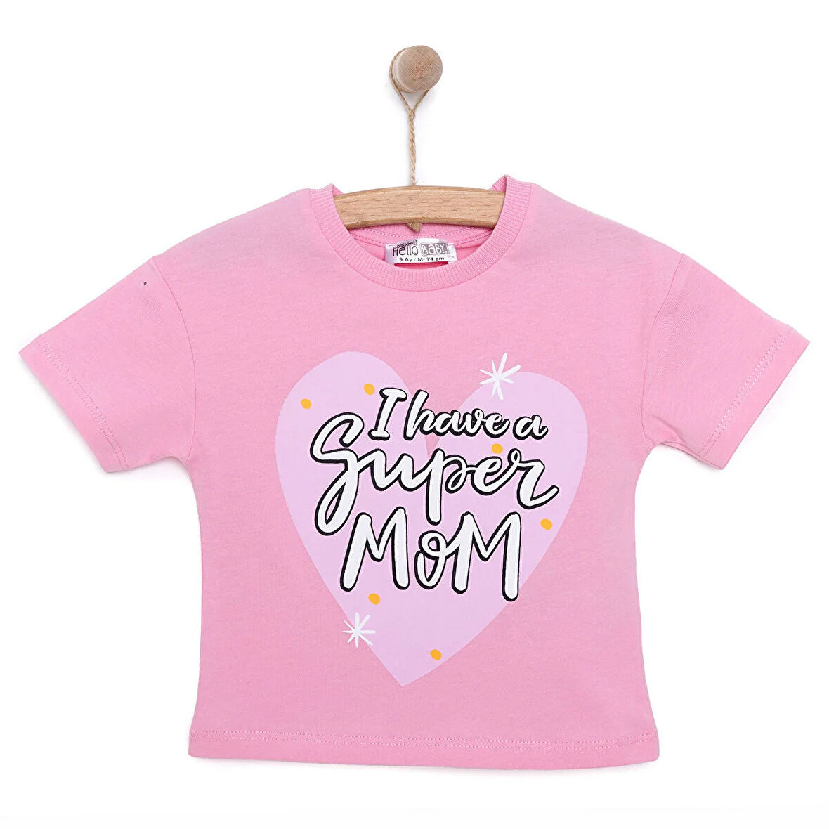 HelloBaby Kız Bebek Tişört Bisiklet Yaka Kısa Kol Pembe