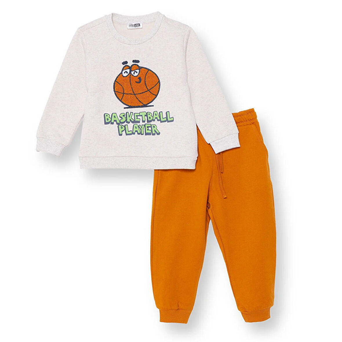 HelloBaby Erkek Bebek Eşofman Takımı Motto Boy Bisiklet Yaka Uzun Kol Ribanalı