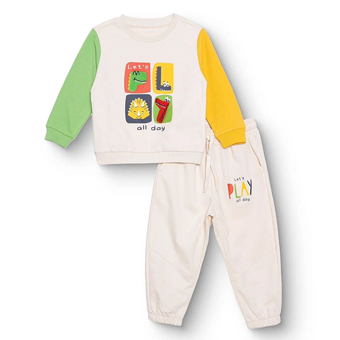 HelloBaby Erkek Bebek Eşofman Takımı Motto Boy Şardonlu Bisiklet Yaka Uzun Kol Ribanalı Paça