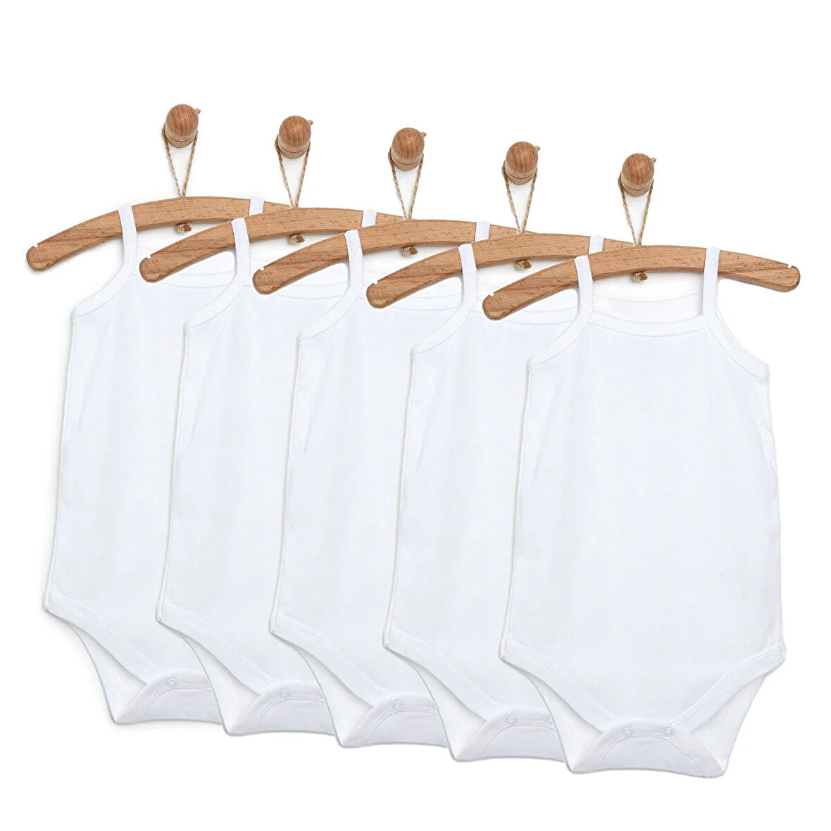 HelloBaby Unisex 5li Beyaz Body Bisiklet Yaka İp Askılı Beyaz