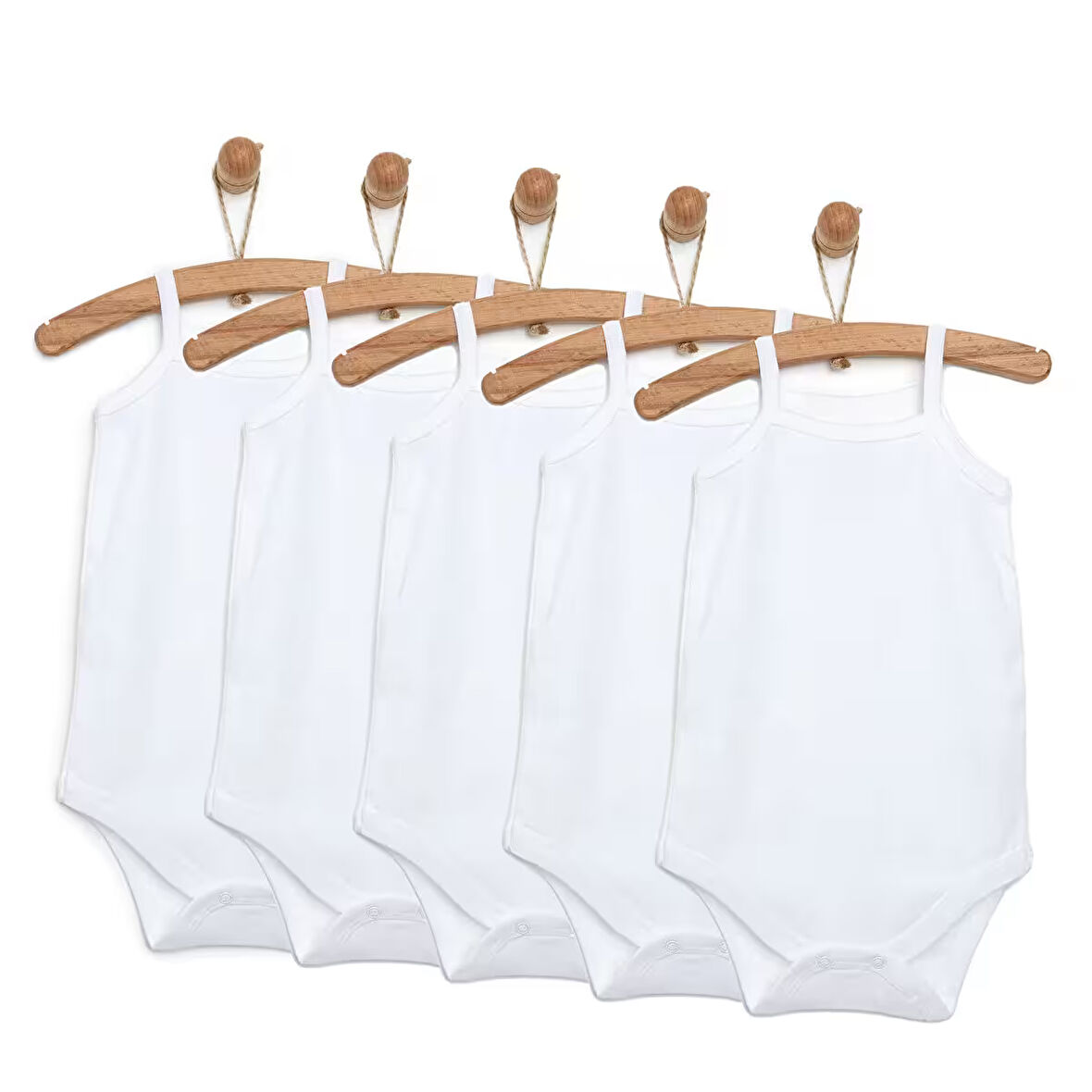 HelloBaby Unisex 5li Beyaz Body Bisiklet Yaka İp Askılı Beyaz