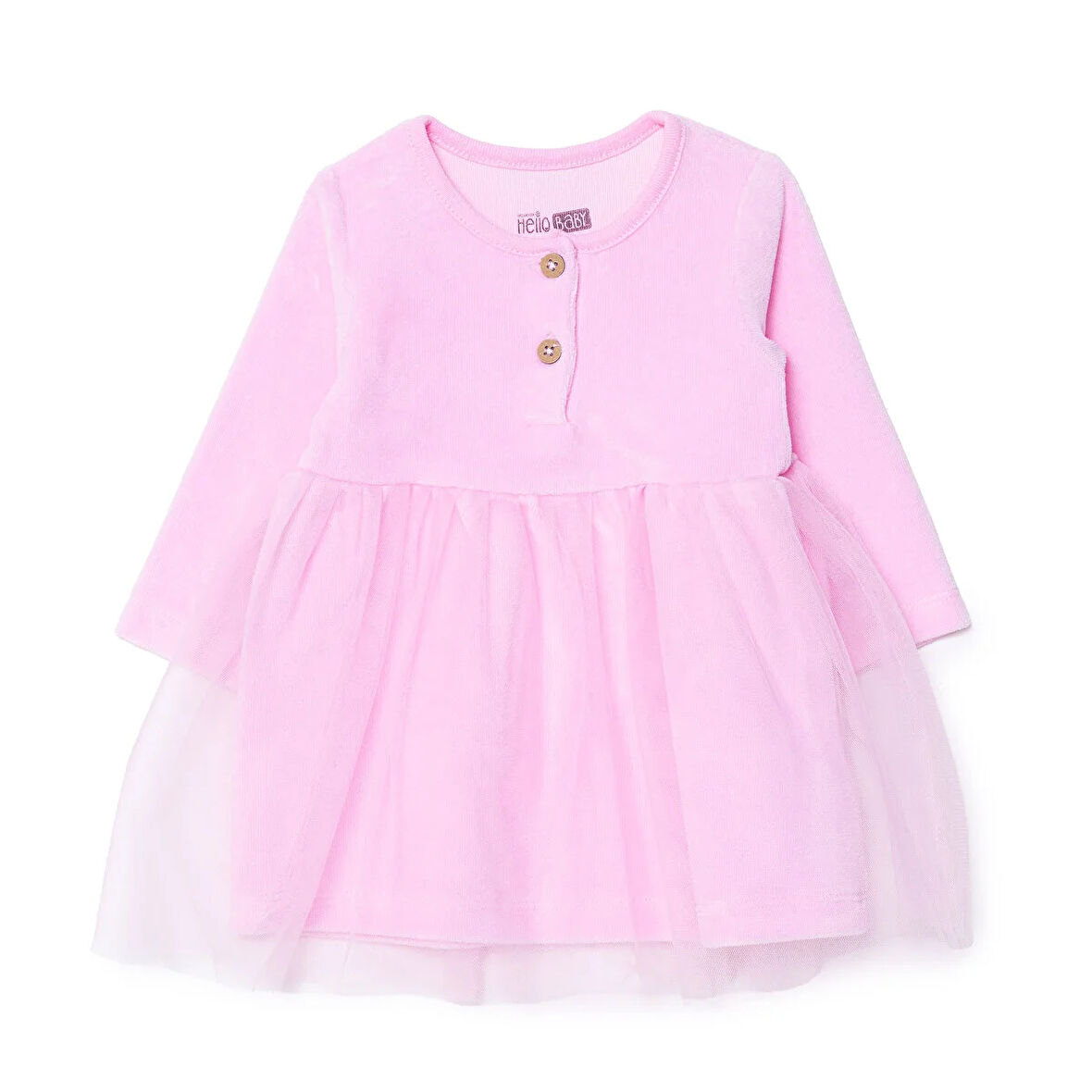 HelloBaby Kız Bebek Elbise  Çıtçıtlı Bisiklet Yaka Uzun Kol