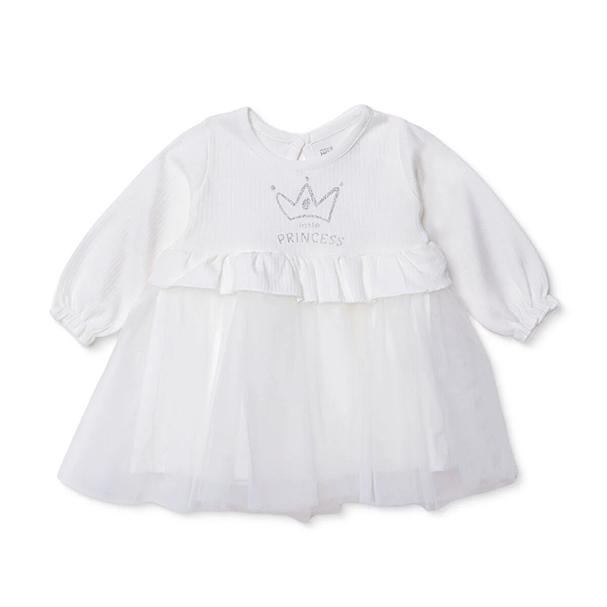 HelloBaby Kız Bebek Elbise Düğmeli Bisiklet Yaka Uzun Kol Reçme