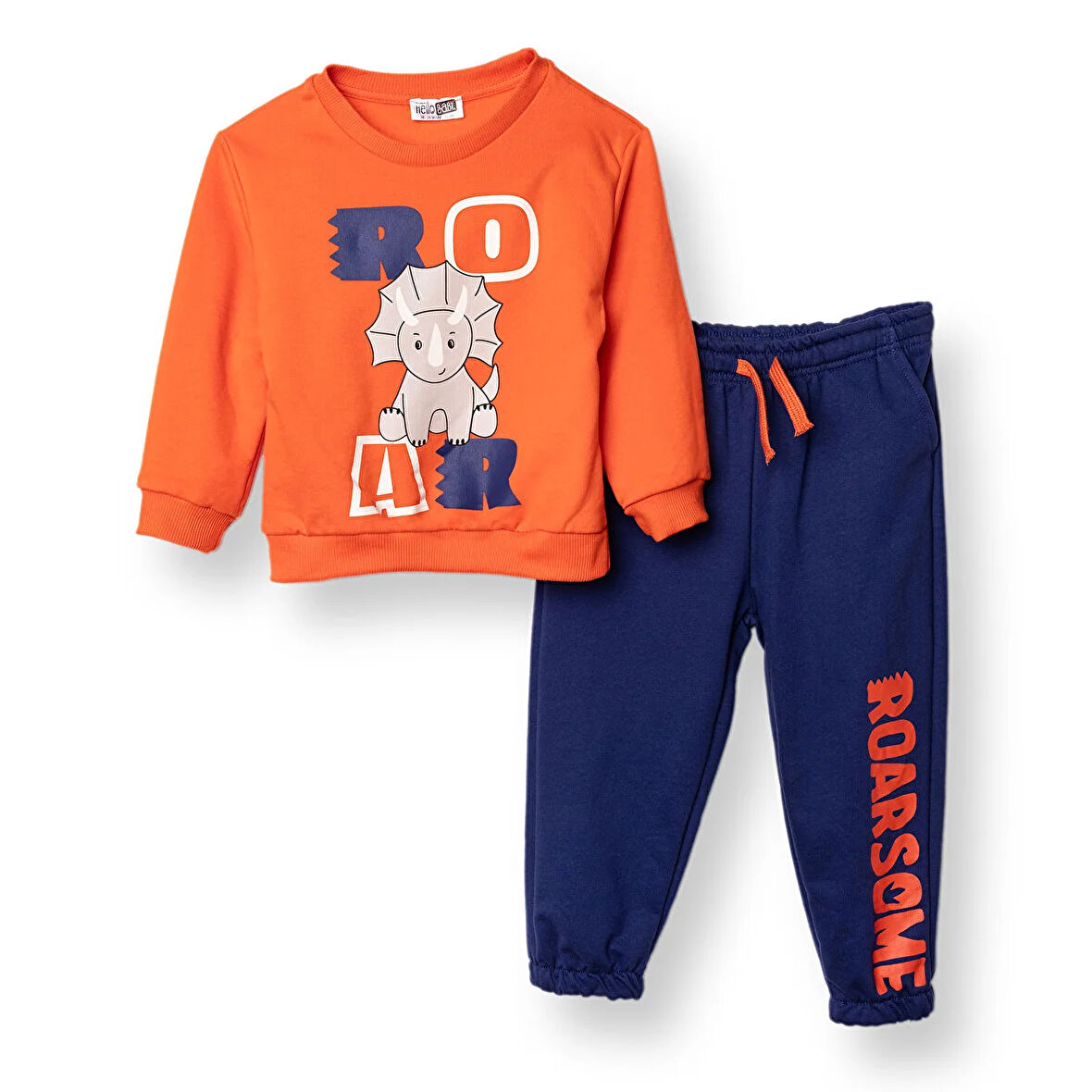 HelloBaby Erkek Bebek Cool Dino Eşofman Takımı Şardonlu Bisiklet Yaka Uzun Kol Lastikli Paça