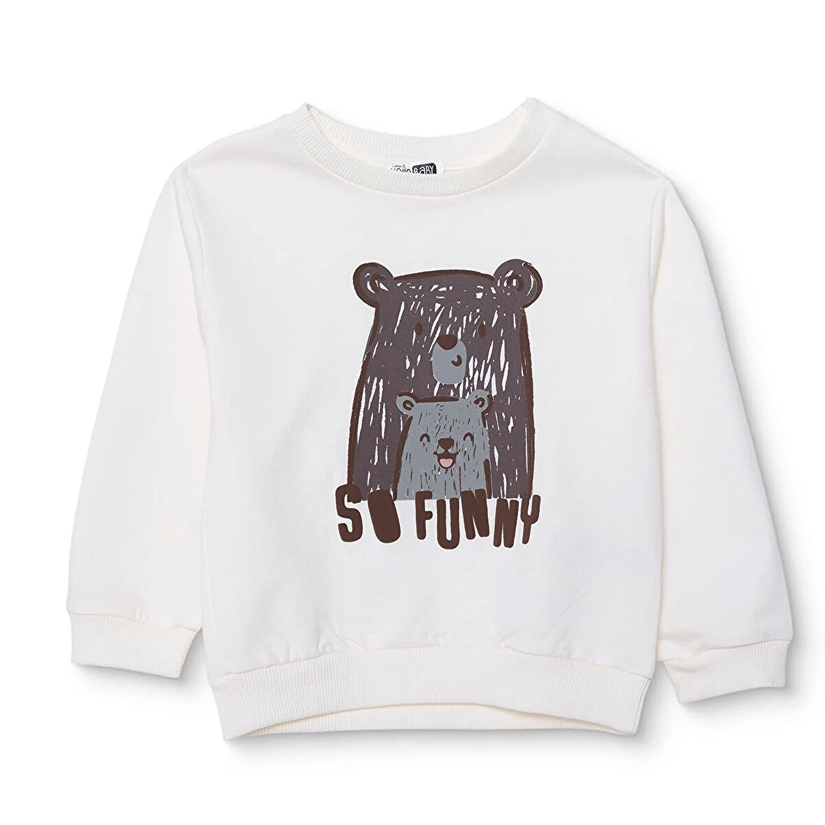 HelloBaby Erkek Bebek Hello Cute Bear Sweatshirt Şardonlu Üç İplik Bisiklet Yaka Uzun Kol