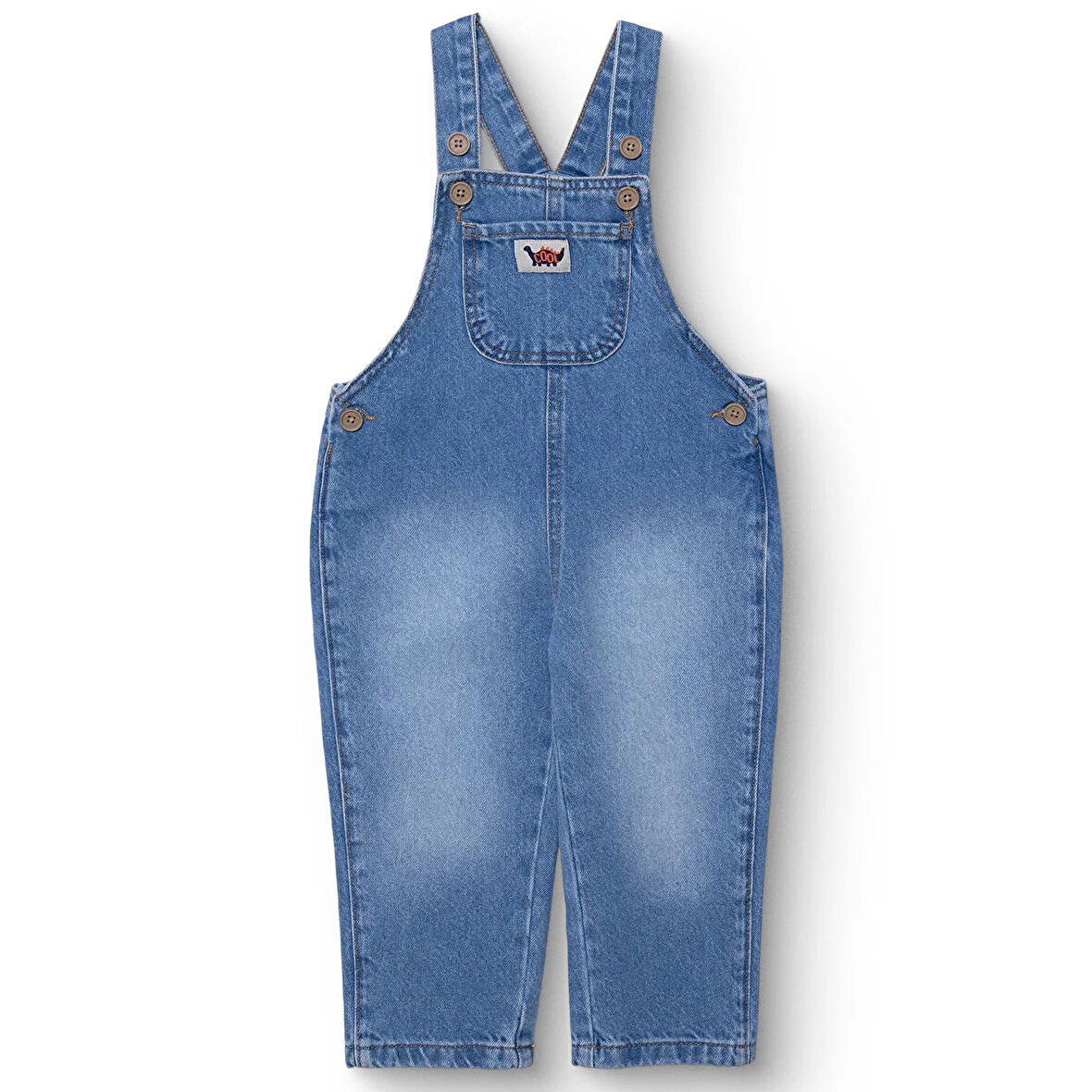 HelloBaby Erkek Bebek Cool Dino Salopet Denim Modelli Yaka Kısa Kol Reçme Paça
