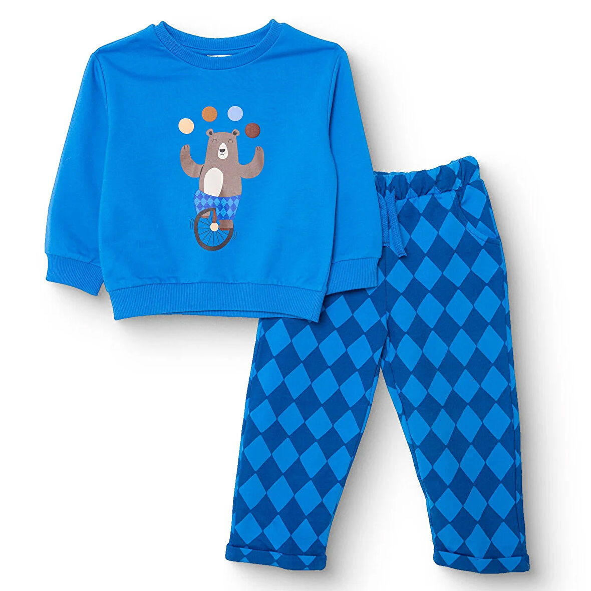 HelloBaby Erkek Bebek Circus Eşofman Takımı Şardonlu Bisiklet Yaka Uzun Kol Duble Paça