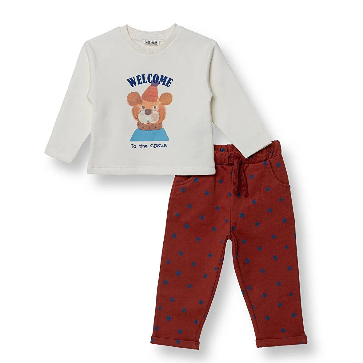 HelloBaby Erkek Bebek Eşofman Takımı Circus Bisiklet Yaka Uzun Kol Duble Paça