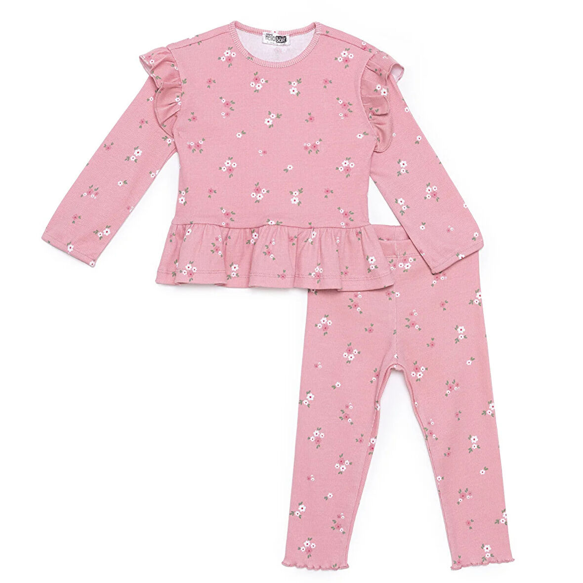 HelloBaby Kız Bebek Bluz - Tayt Forest Flower Uzun Kol Reçme Paça