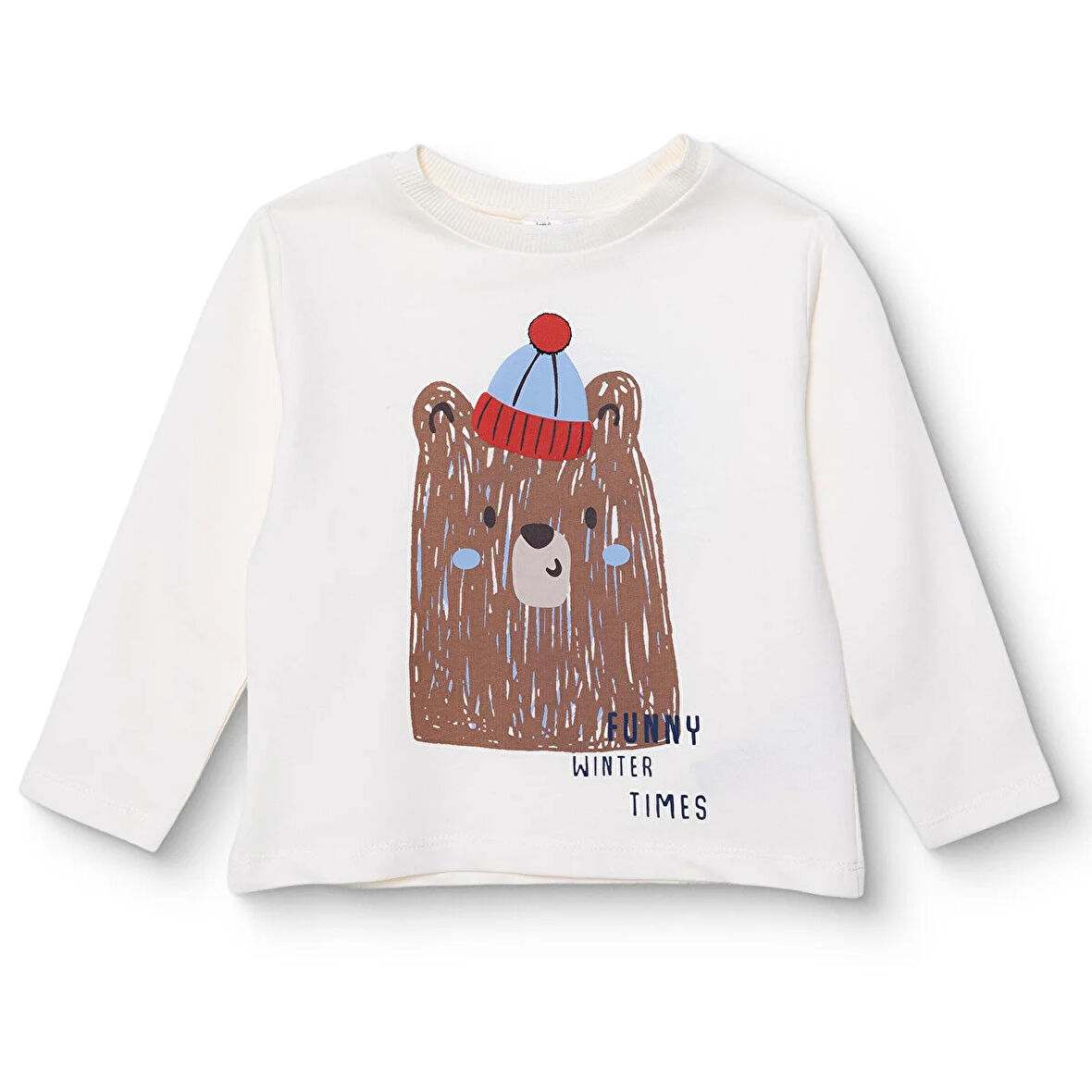 HelloBaby Erkek Bebek Hello Cute Bear Uzun Kol Tshirt İki İplik Bisiklet Yaka Uzun Kol