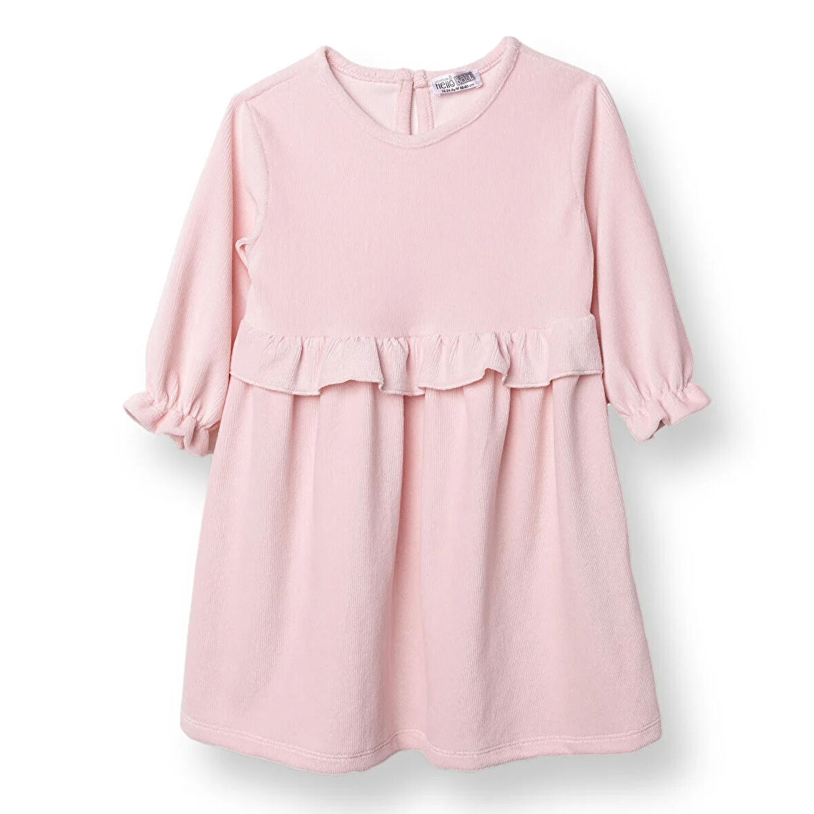 HelloBaby Kız Bebek Enjoy Bear Kadife Elbise Düğmeli Uzun Kol