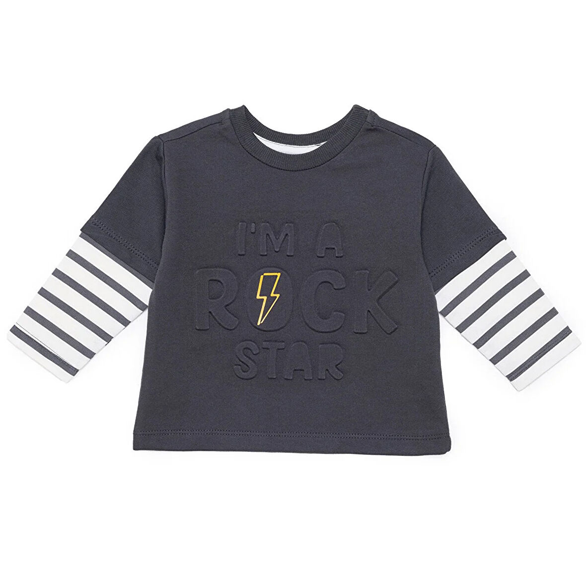 HelloBaby Erkek Bebek Cool Boy Uzun Kol Tshirt İki İplik Bisiklet Yaka Uzun Kol