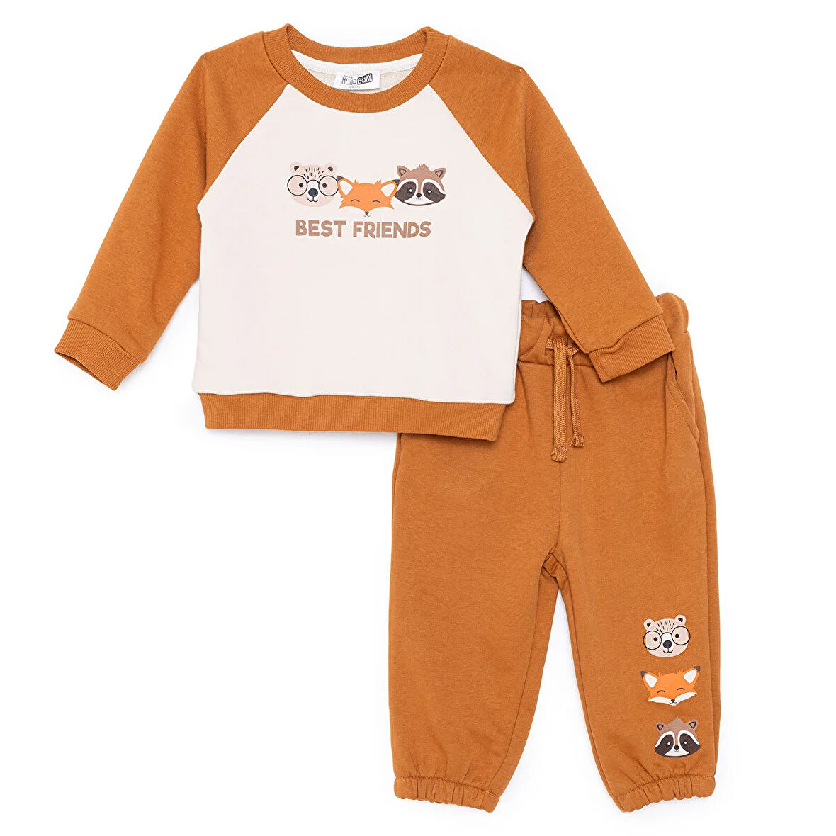 HelloBaby Erkek Bebek Woodland Boy 1 Eşofman Takımı Üç İplik Bisiklet Yaka Uzun Kol Lastikli Paça