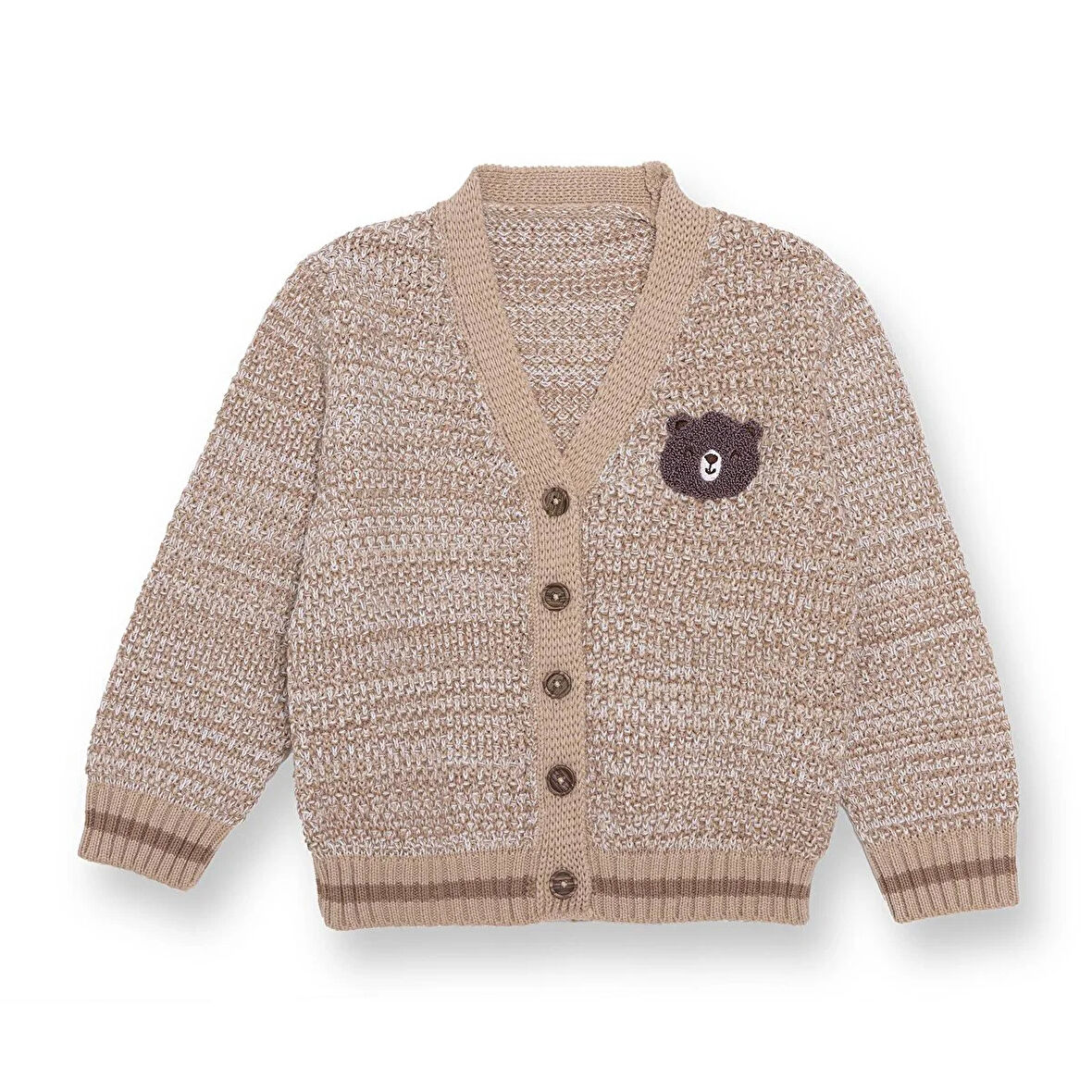 HelloBaby Erkek Bebek Hello Cute Bear Triko Hırka Düğmeli V Yaka Uzun Kol