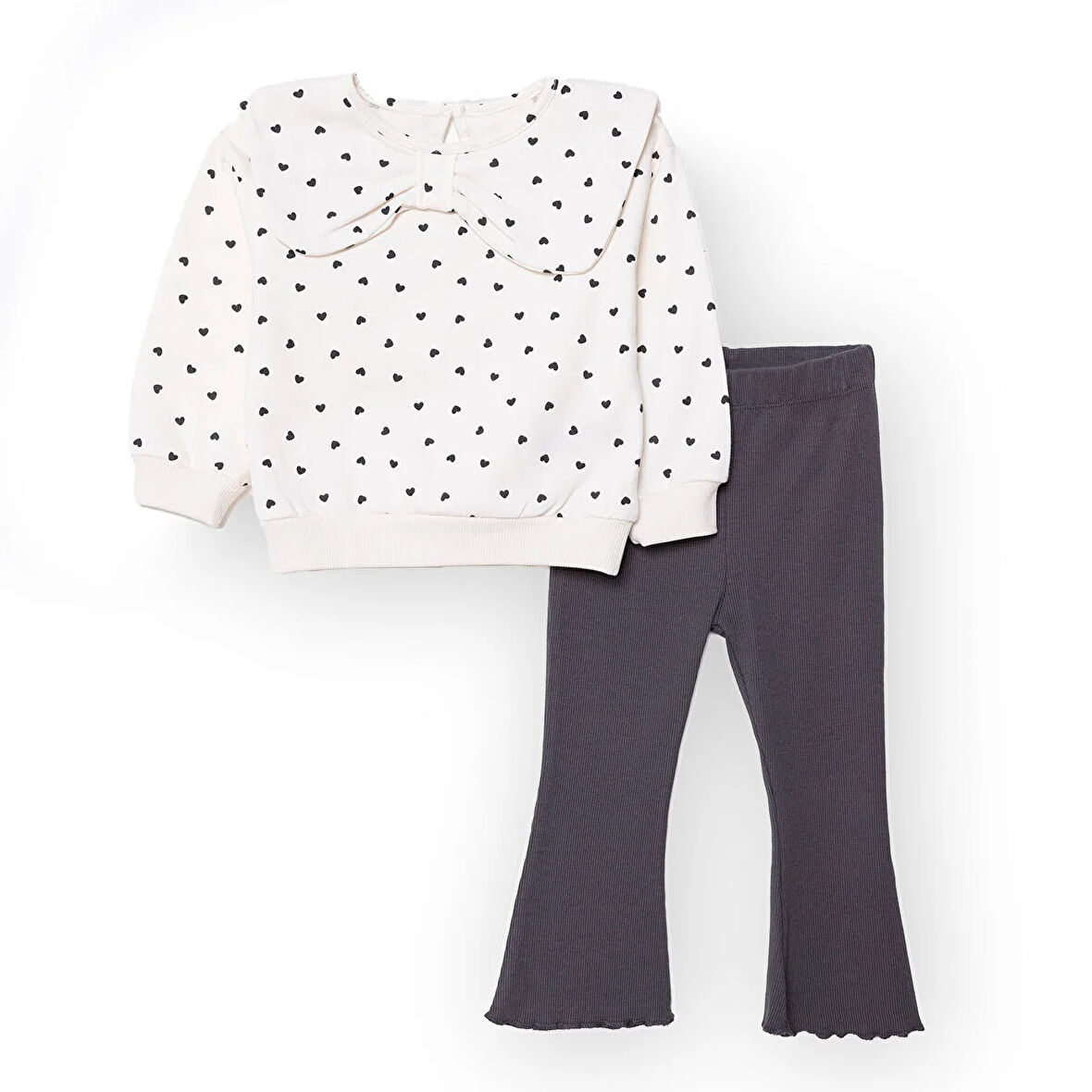 HelloBaby Kız Bebek Monochrome Bluz-Tayt Uzun Kol Reçme Paça