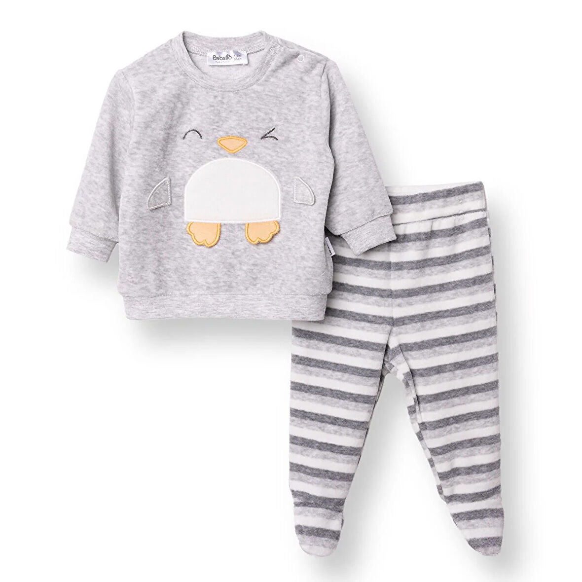 Bebetto Erkek Bebek Yenidoğan Kadife Patikli Alt-Sweatshirt Çıtçıtlı Bisiklet Yaka Uzun Kol Patikli Paça