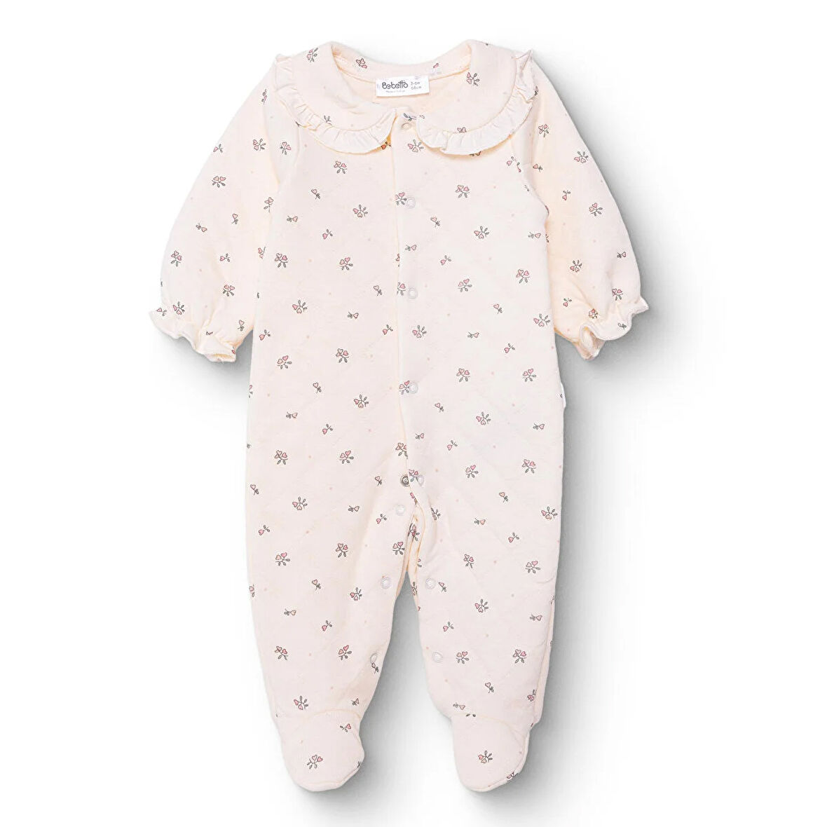 Bebetto Kız Bebek Yenidoğan Patikli Tulum Petite Fleurs Fırfırlı Yaka Uzun Kol Patikli Paça