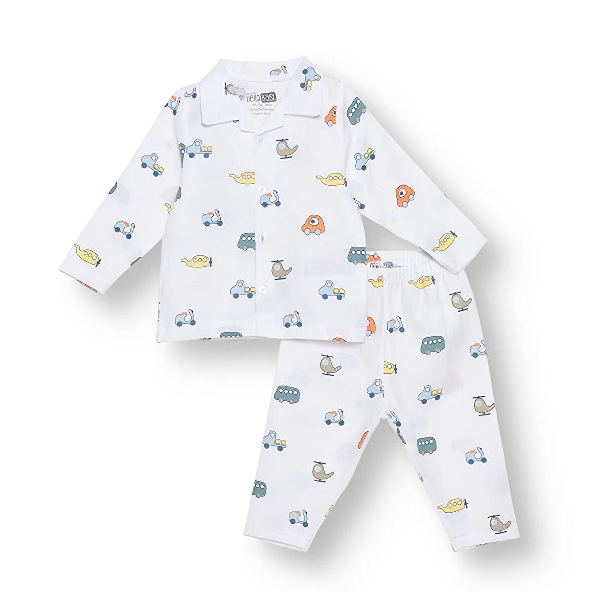 HelloBaby Erkek Bebek Uzun Kol Pijama Takımı Düğmeli Bebe Yaka Reçme Paça