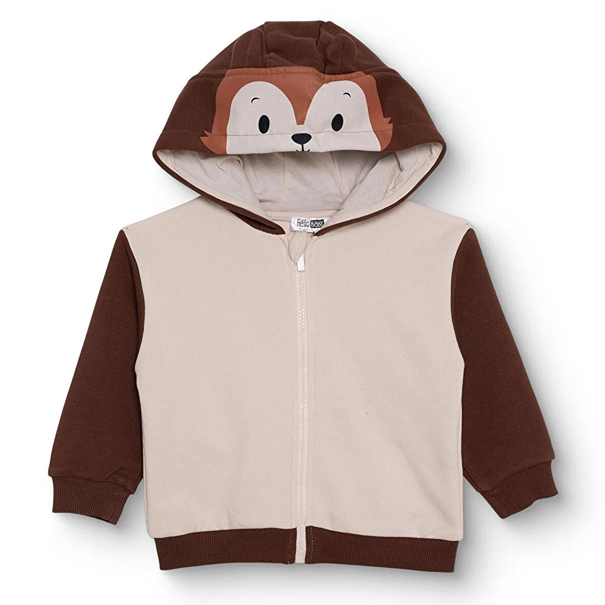 HelloBaby Erkek Bebek Woodland 1 Kapüşonlu Hırka Üç İplik Kapüşonlu Yaka Uzun Kol