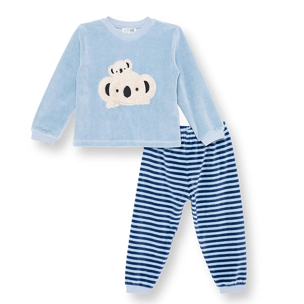 HelloBaby Erkek Bebek Kadife Pijama Takımı Bisiklet Yaka Uzun Kol Ribanalı Paça