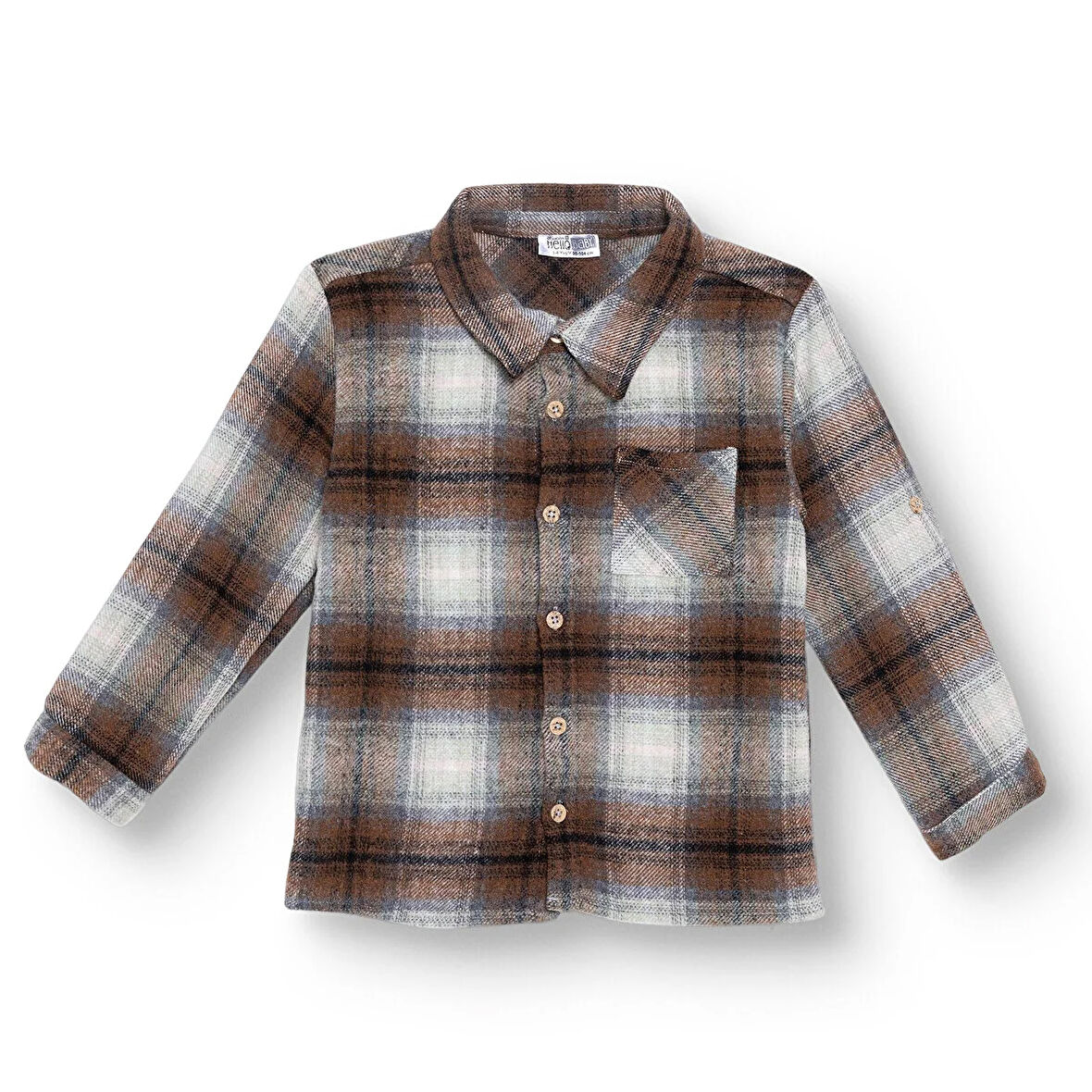 HelloBaby Erkek Bebek Gömlek Düğmeli Kapüşonlu Yaka Uzun Kol