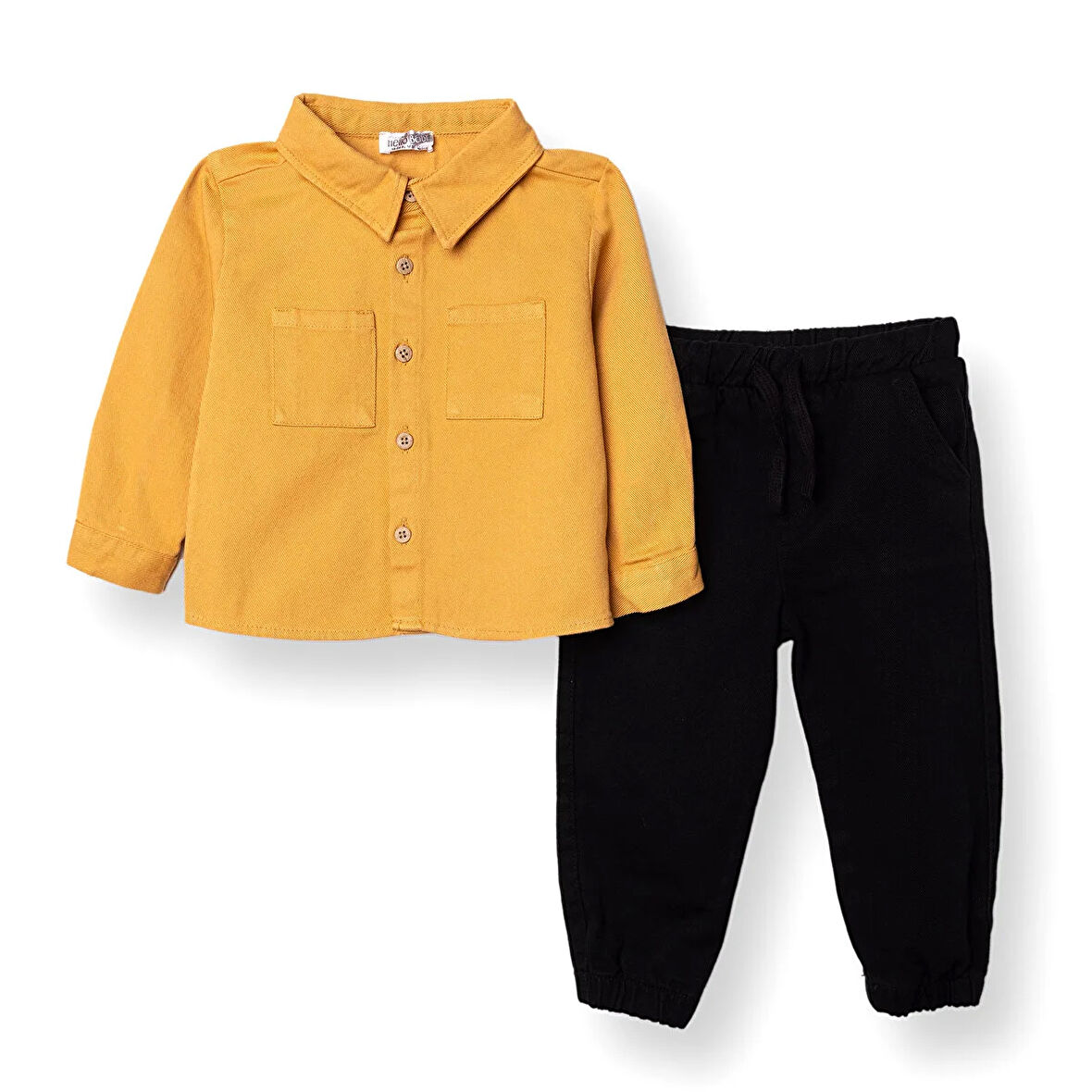 HelloBaby Erkek Bebek Gömlek-Pantolon Gabardin Gömlek Yaka Uzun Kol Reçme Paça