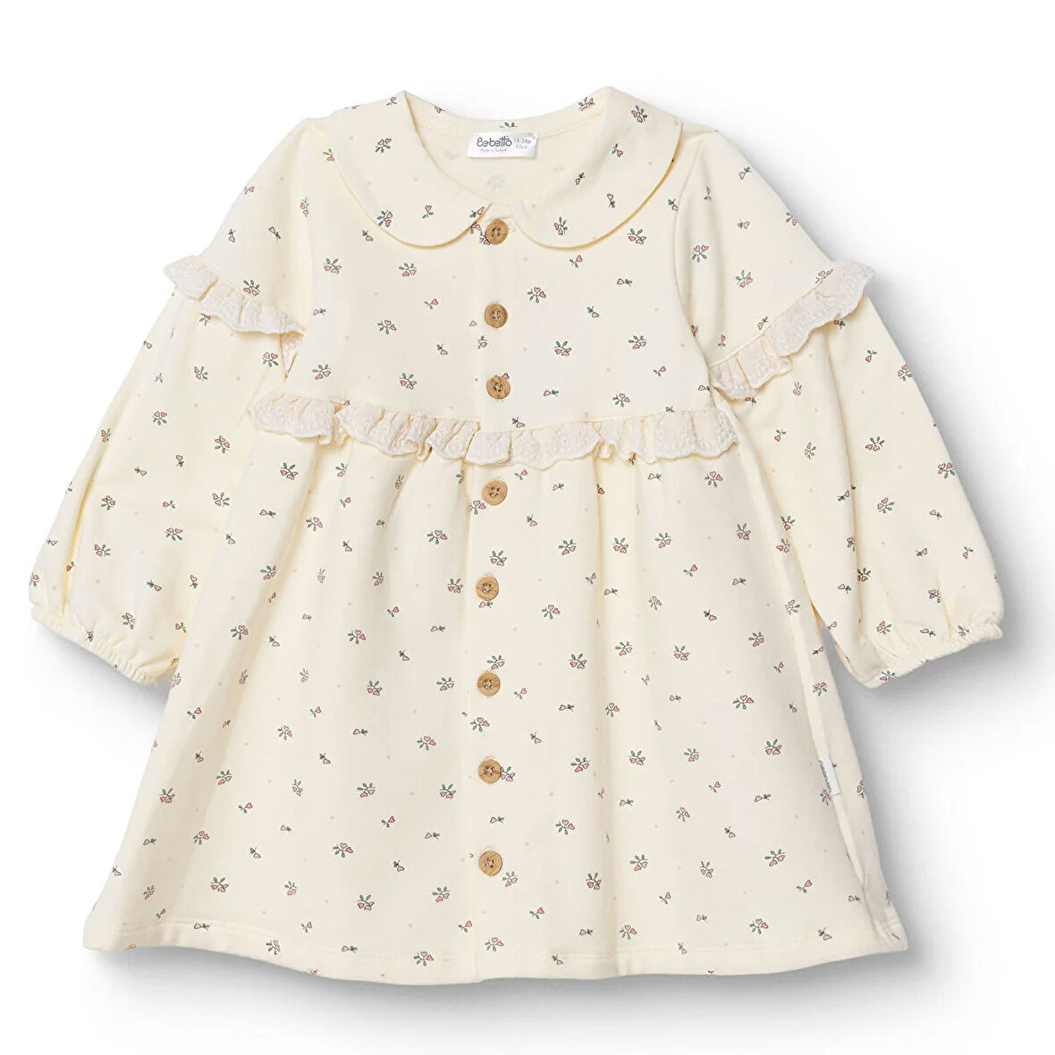 Bebetto Kız Bebek Cutie Elbise İki İplik Bebe Yaka Uzun Kol