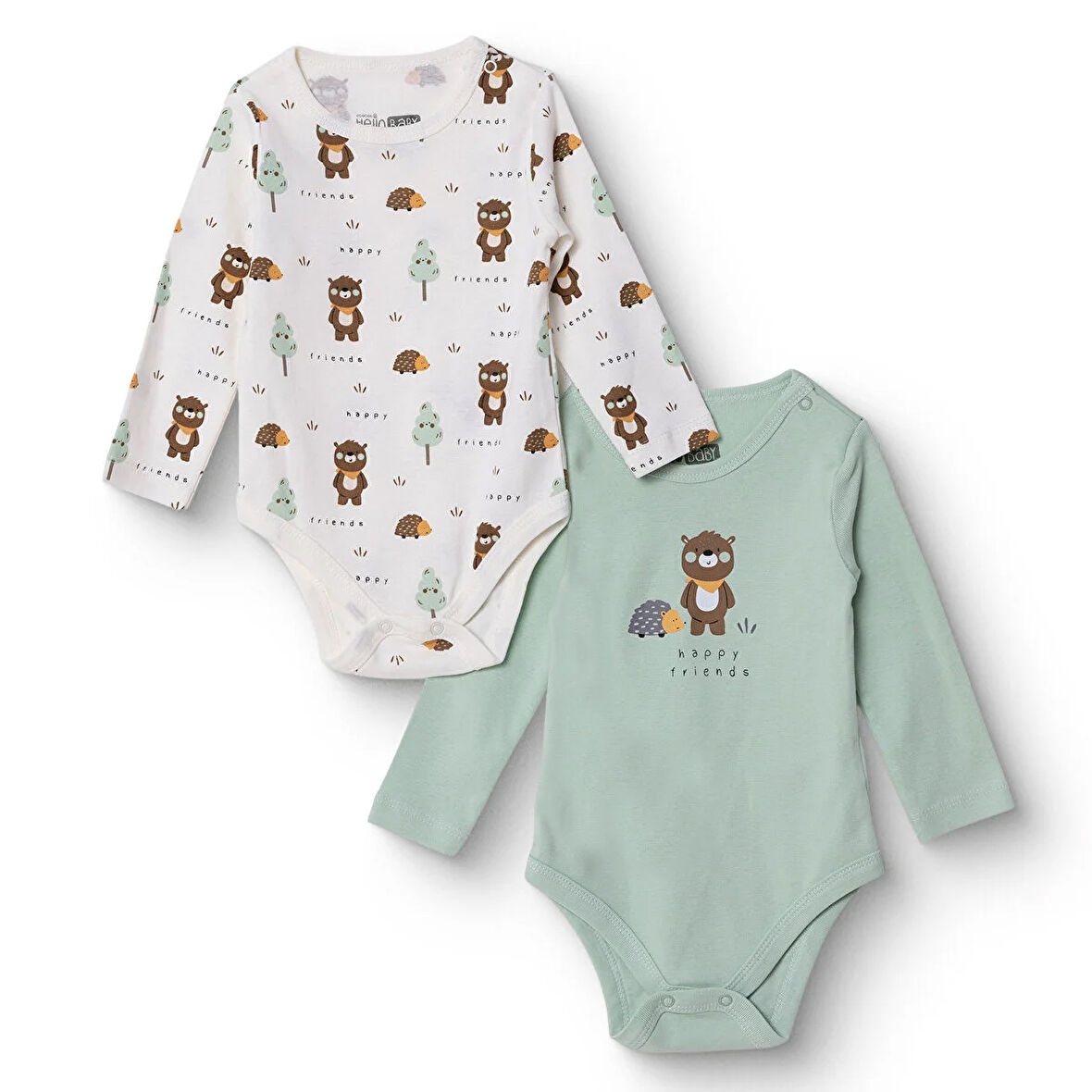 HelloBaby Erkek Bebek 2li Uzun Kol Body Çıtçıtlı Yaka Ribana Paça Uzun Kol