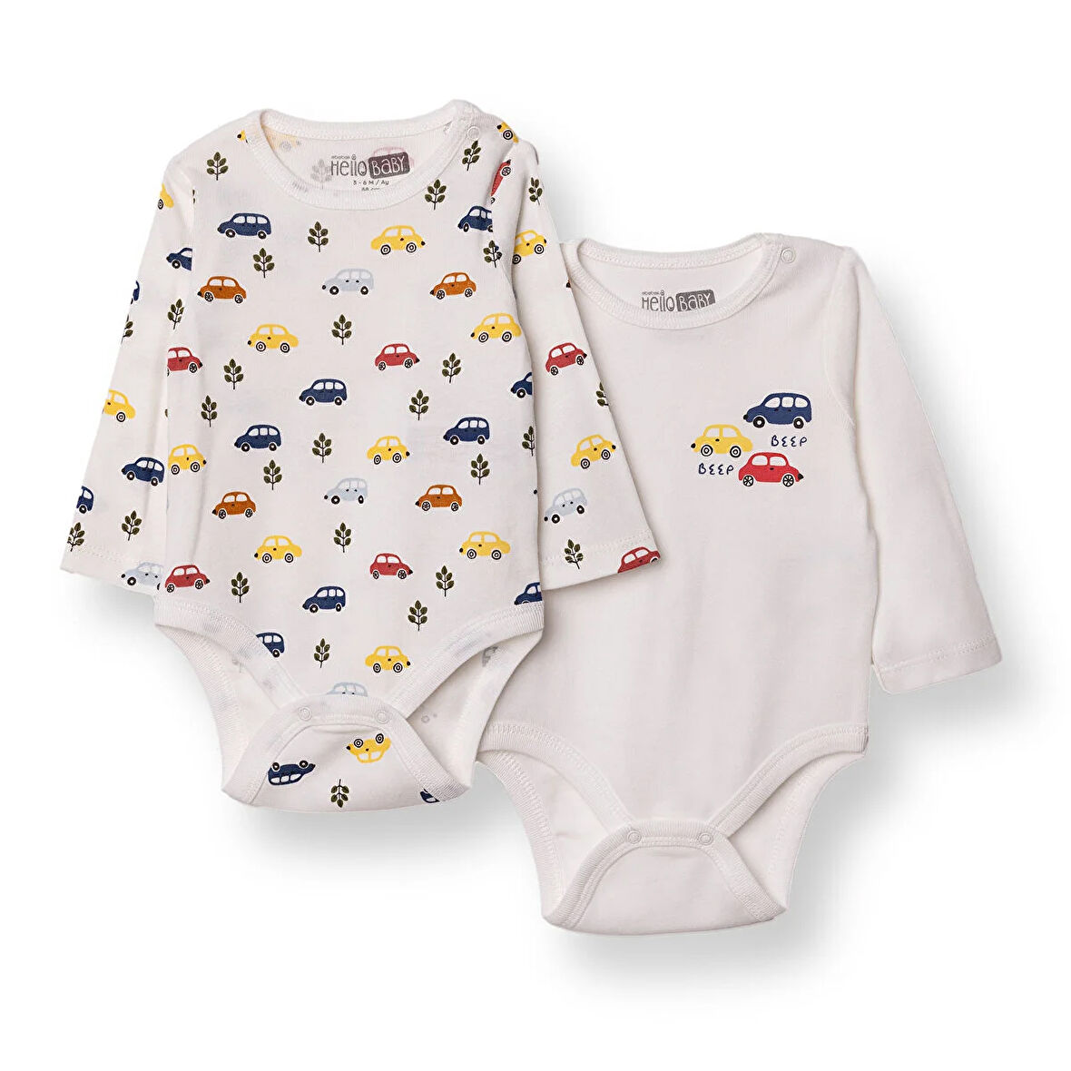 HelloBaby Erkek Bebek 2li Uzun Kol Body Çıtçıtlı Yaka Ribana Paça