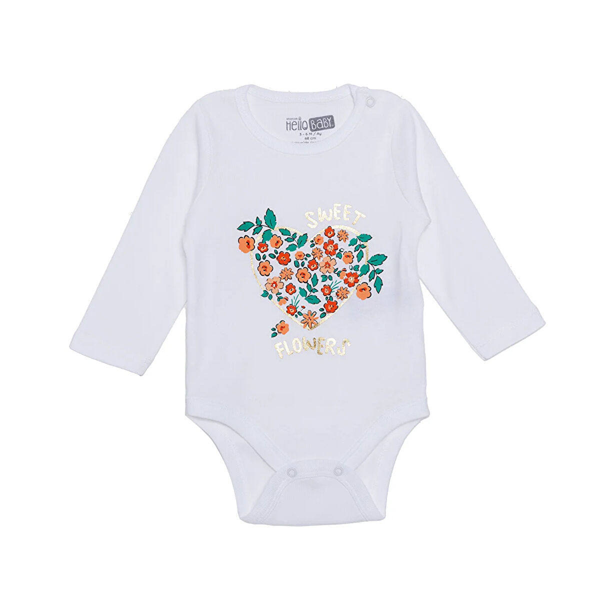 HelloBaby Kız Bebek Uzun Kol Body Ribana Çıtçıtlı Yaka