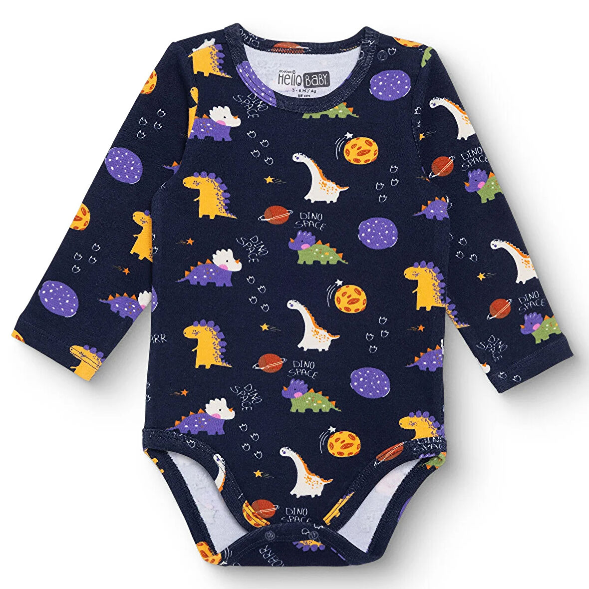 HelloBaby Erkek Bebek Uzun Kol Body Ribana Çıtçıtlı Yaka Uzun Kol