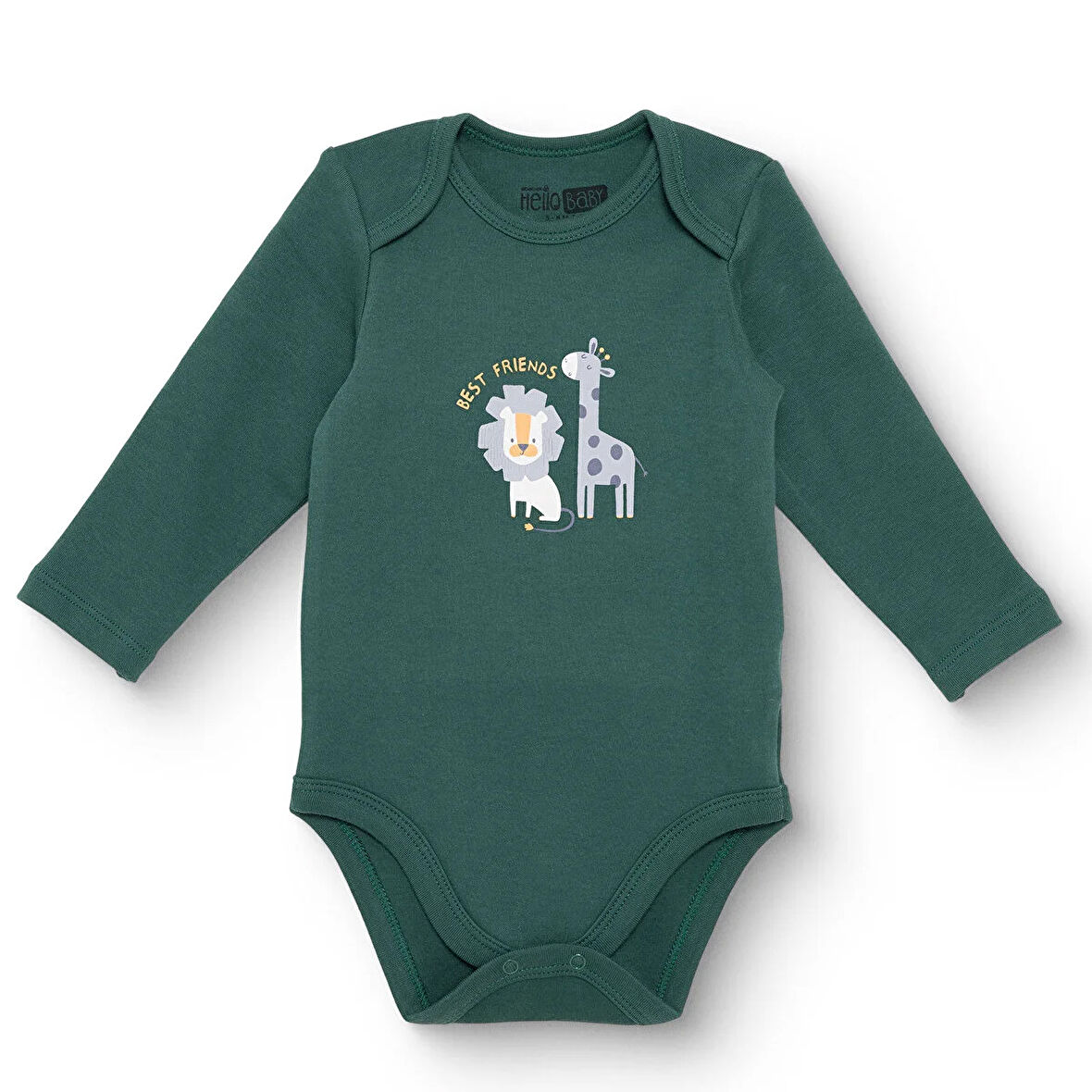 HelloBaby Erkek Bebek Uzun Kol Body İnterlok Zarf Yaka Uzun Kol