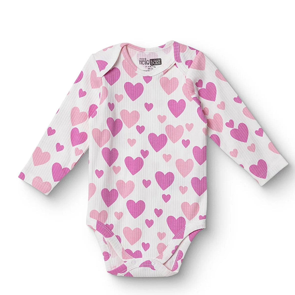 HelloBaby Kız Bebek Uzun Kol Body Ribana Zarf Yaka Uzun Kol