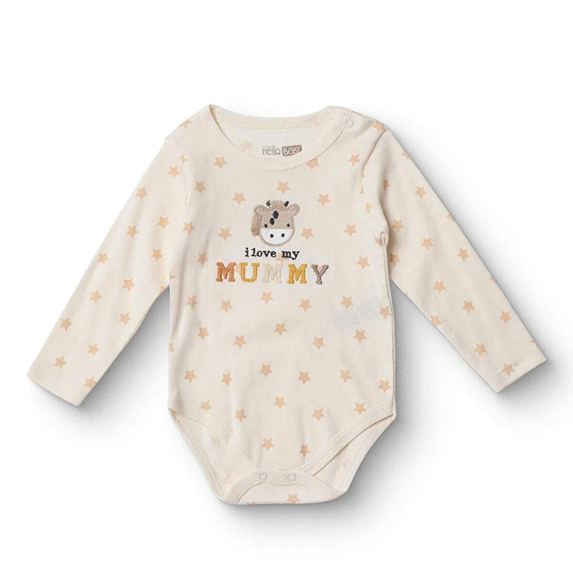 HelloBaby Unisex Uzun Kol Body Ribana Çıtçıtlı Yaka Uzun Kol