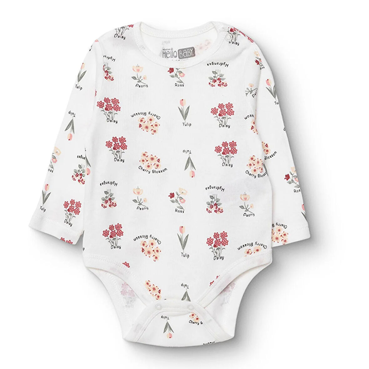 HelloBaby Kız Bebek Uzun Kol Body İnterlok Çıtçıtlı Yaka