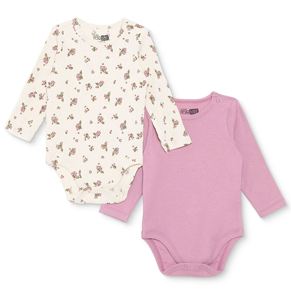 HelloBaby Kız Bebek 2li Uzun Kol Body Ribana Çıtçıtlı Yaka Uzun Kol