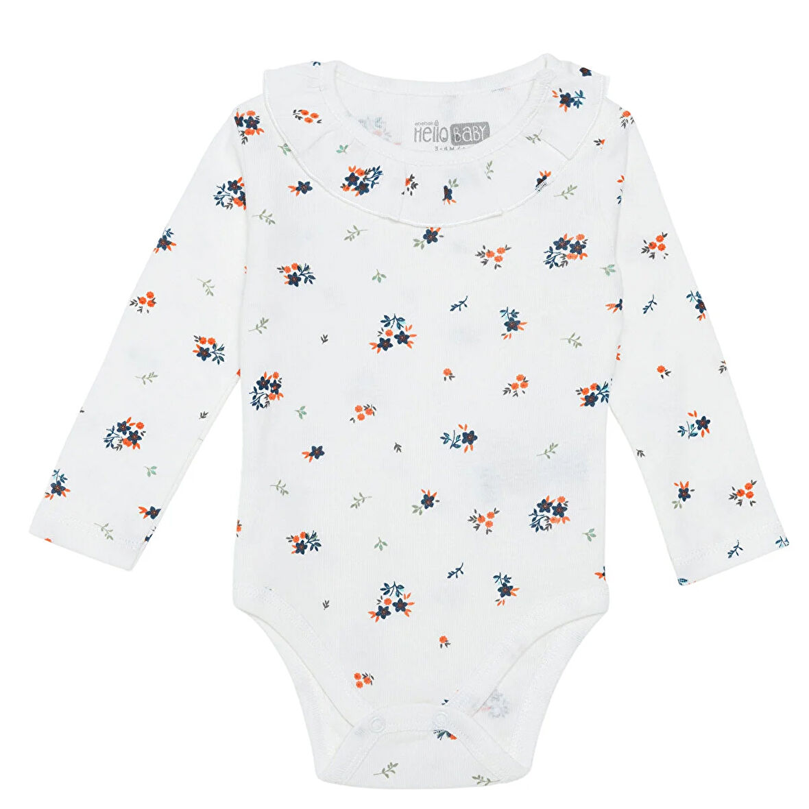 HelloBaby Kız Bebek Uzun Kol Body Ribana Çıtçıtlı Yaka Uzun Kol