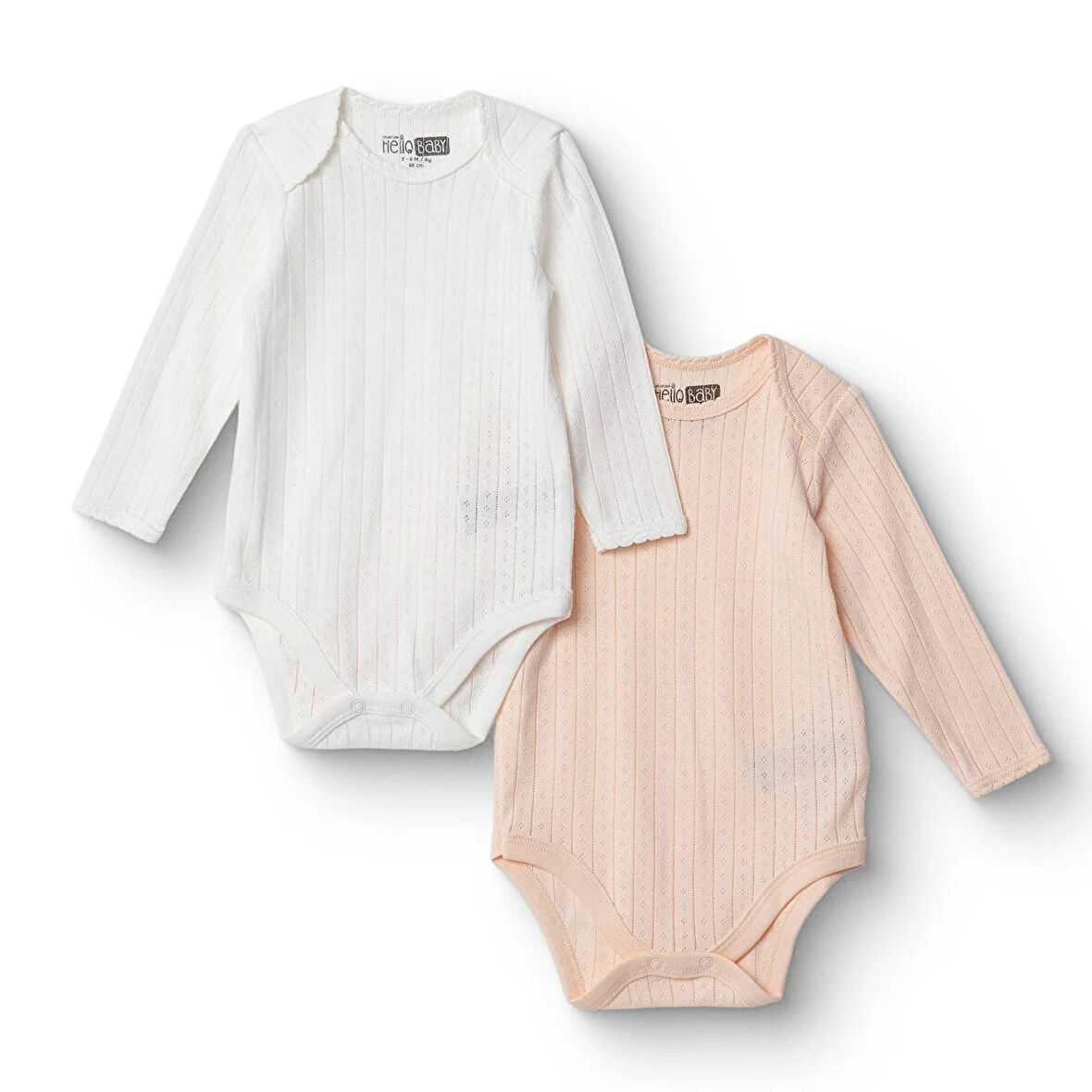 HelloBaby Kız Bebek 2li Uzun Kol Body Jakar Örme Zarf Yaka Uzun Kol