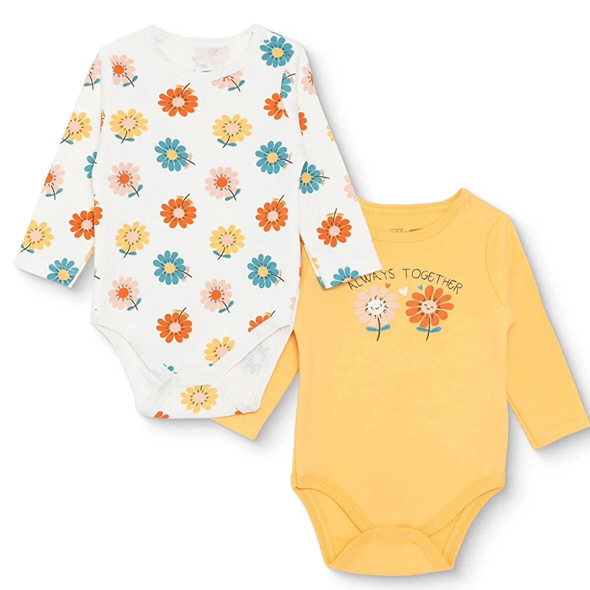 HelloBaby Kız Bebek 2li Uzun Kol Body İnterlok Çıtçıtlı Yaka Uzun Kol