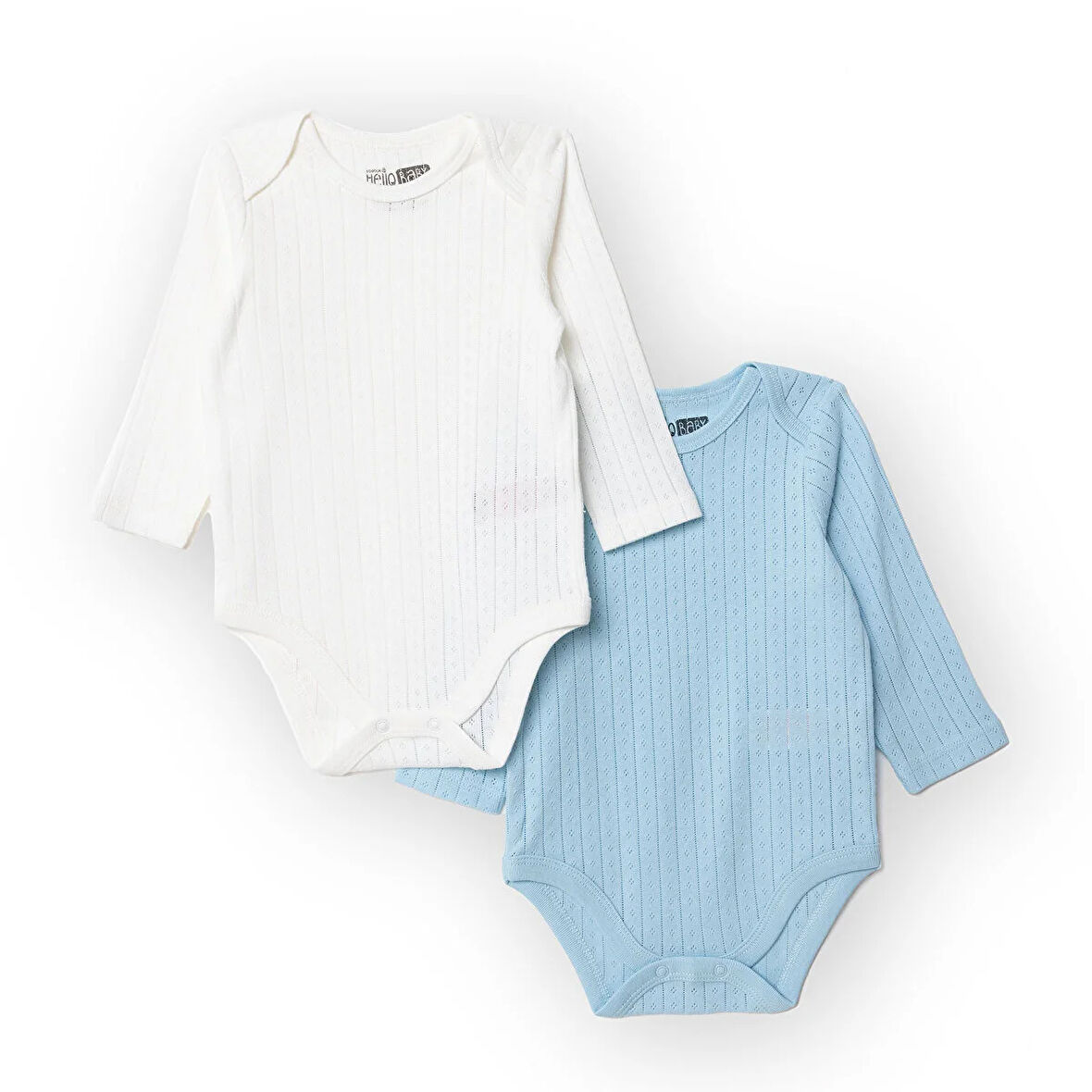 HelloBaby Erkek Bebek 2li Uzun Kol Body Jakar Örme Zarf Yaka Uzun Kol