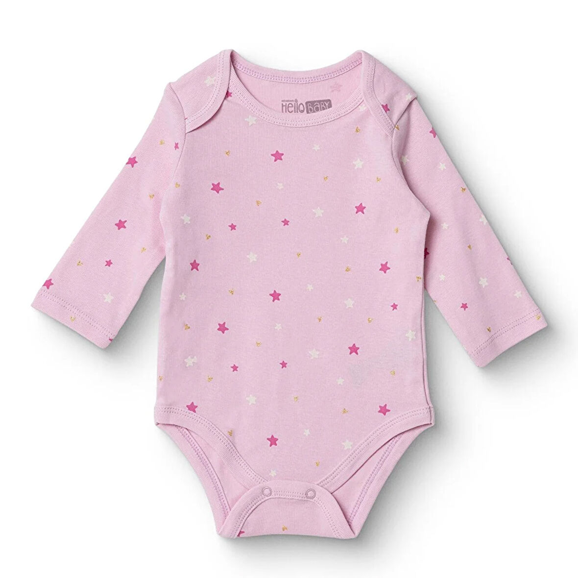 HelloBaby Kız Bebek Uzun Kol Body Ribana Zarf Yaka Uzun Kol