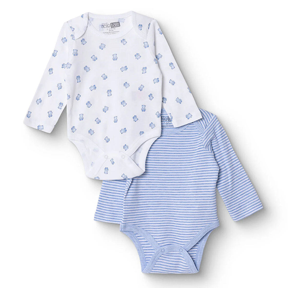 HelloBaby Erkek Bebek 2li Uzun Kol Body Zarf Yaka Uzun Kol Ribana Paça