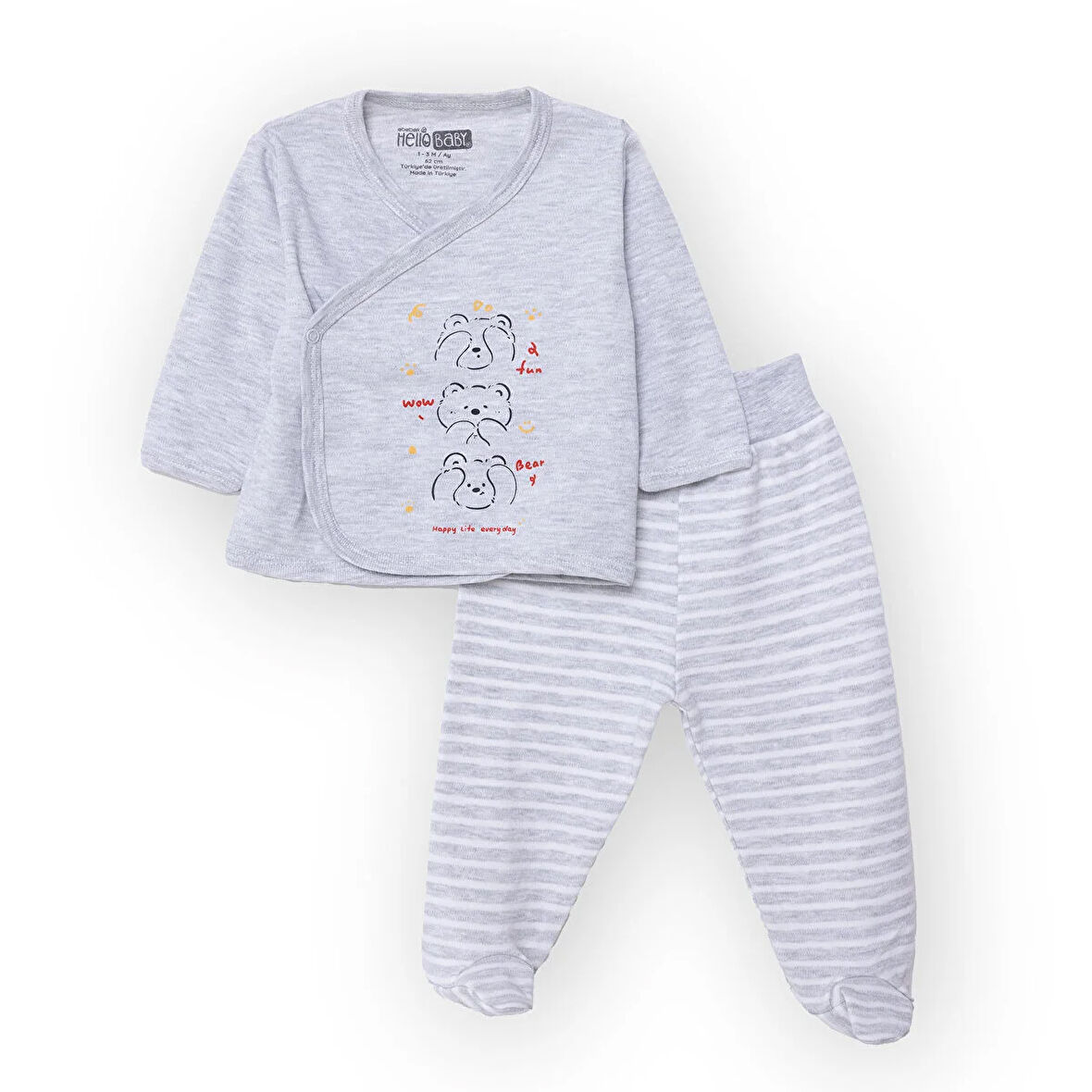 HelloBaby Erkek Bebek Yenidoğan Zıbın-Patikli Alt İnterlok Bisiklet Yaka Uzun Kol Patikli Paça