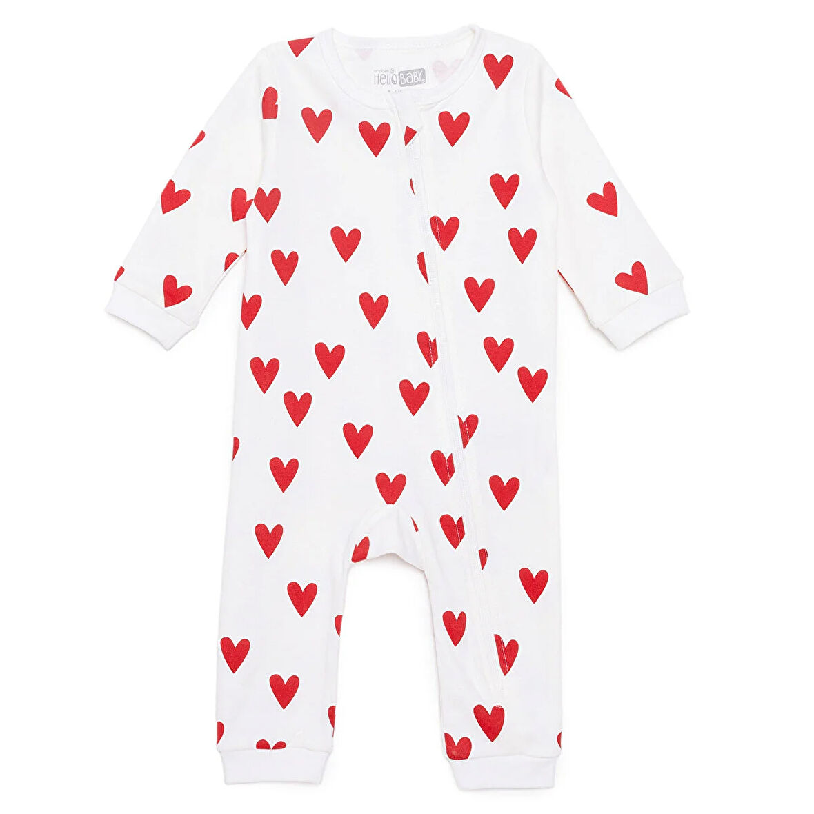 HelloBaby Kız Bebek Patiksiz Tulum Fermuarlı Bisiklet Yaka Uzun Kol Ribanalı Paça