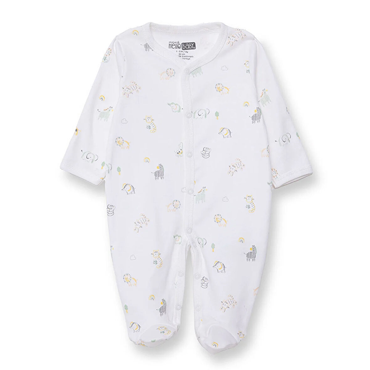 HelloBaby Erkek Bebek Yenidoğan Patikli Tulum İnterlok Bisiklet Yaka Uzun Kol Patikli Paça
