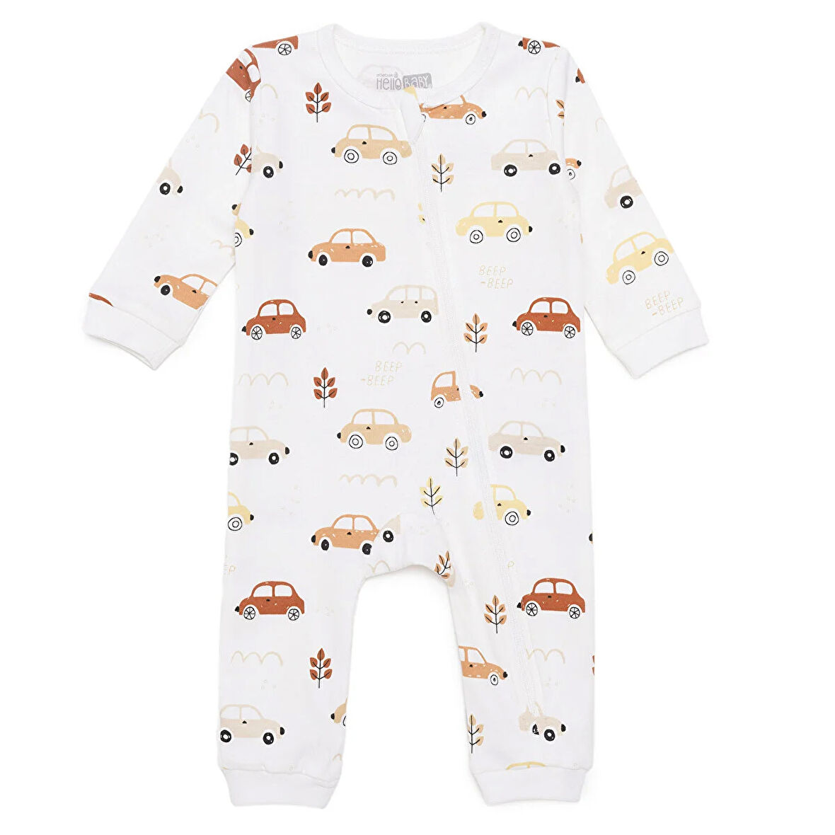 HelloBaby Erkek Bebek Patiksiz Tulum Fermuarlı Bisiklet Yaka Uzun Kol Ribanalı Paça