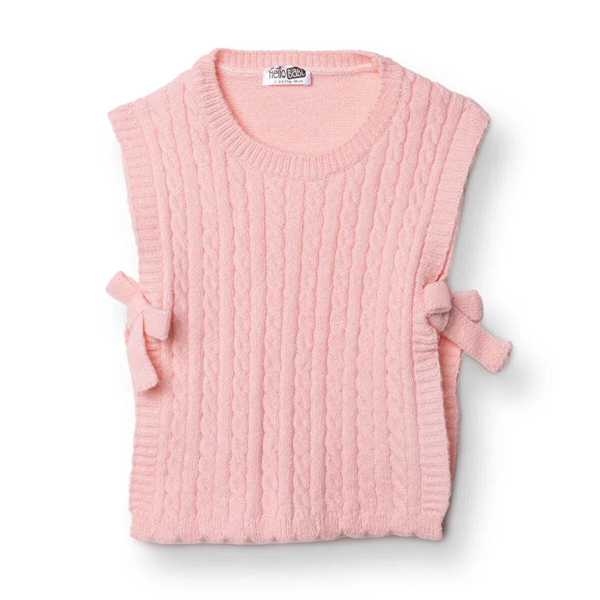 HelloBaby Kız Bebek Floral Teddy Bear Yelek Triko Bisiklet Yaka Kısa Kol