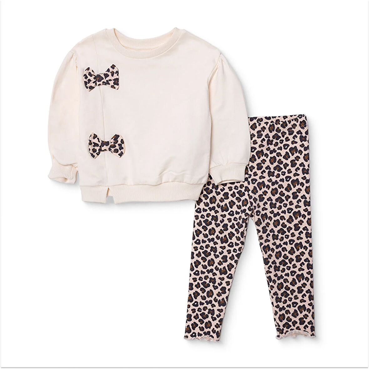 HelloBaby Kız Bebek Leopar Bluz-Tayt Kaşkorse Reçme Paça