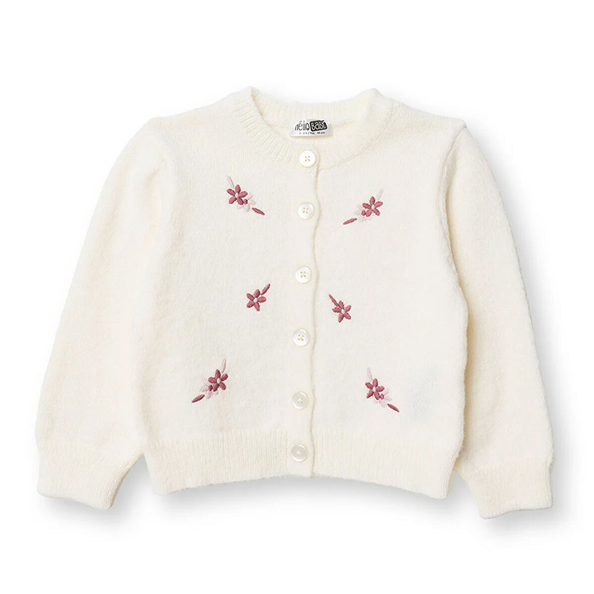 HelloBaby Kız Bebek Floral Teddy Bear Triko Hırka Fırfırlı Yaka Uzun Kol